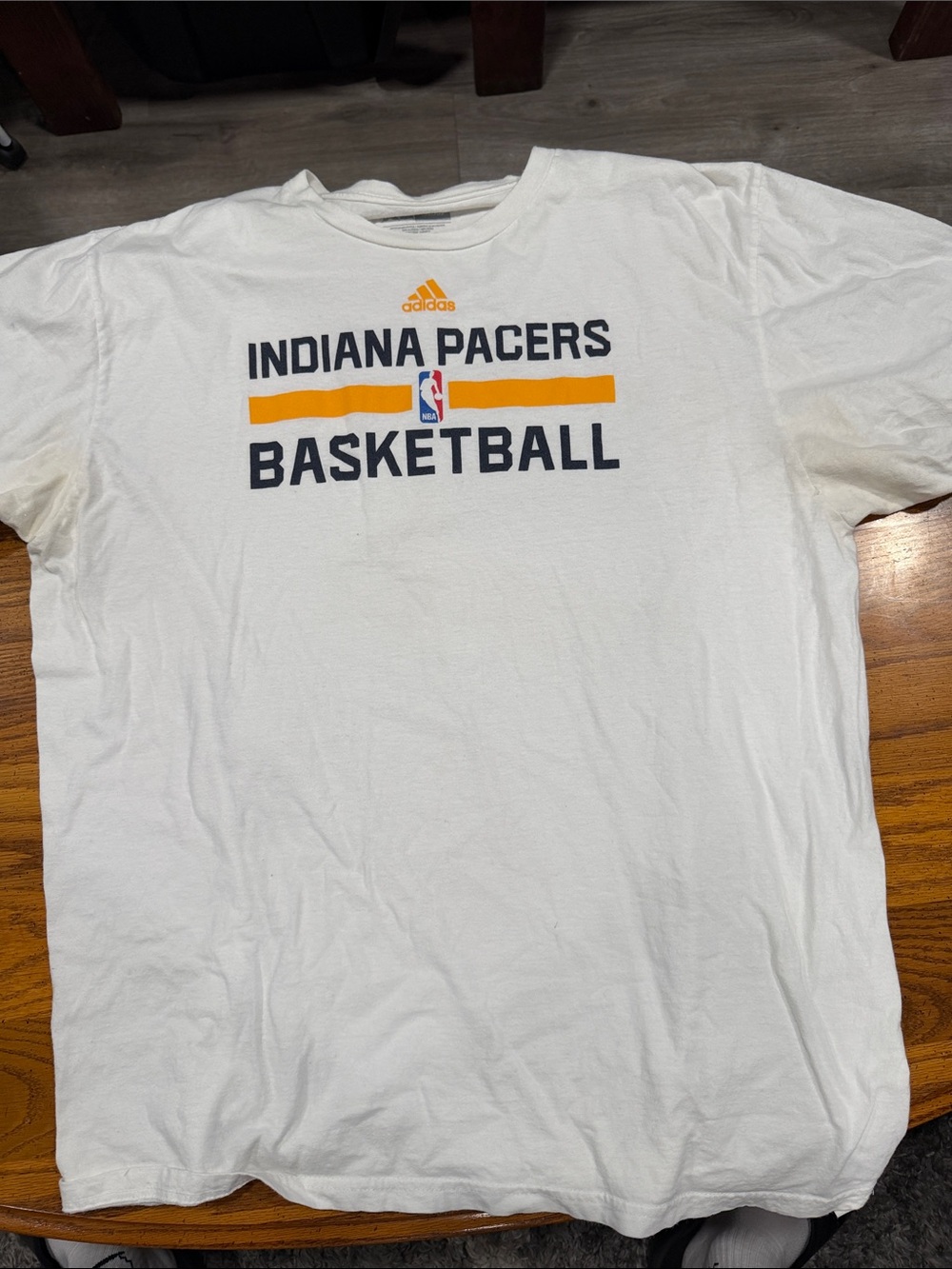 adidas White Indiana Pacers Basketball Tee with Gold Accent